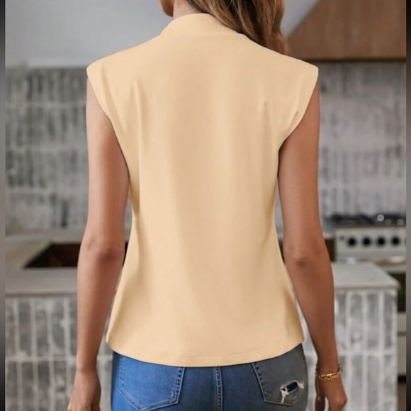 Classic Waffle Mock Cowl Neck Cap Sleeve Work Office Casual Top Blouse Shirt - Picture 15 of 16